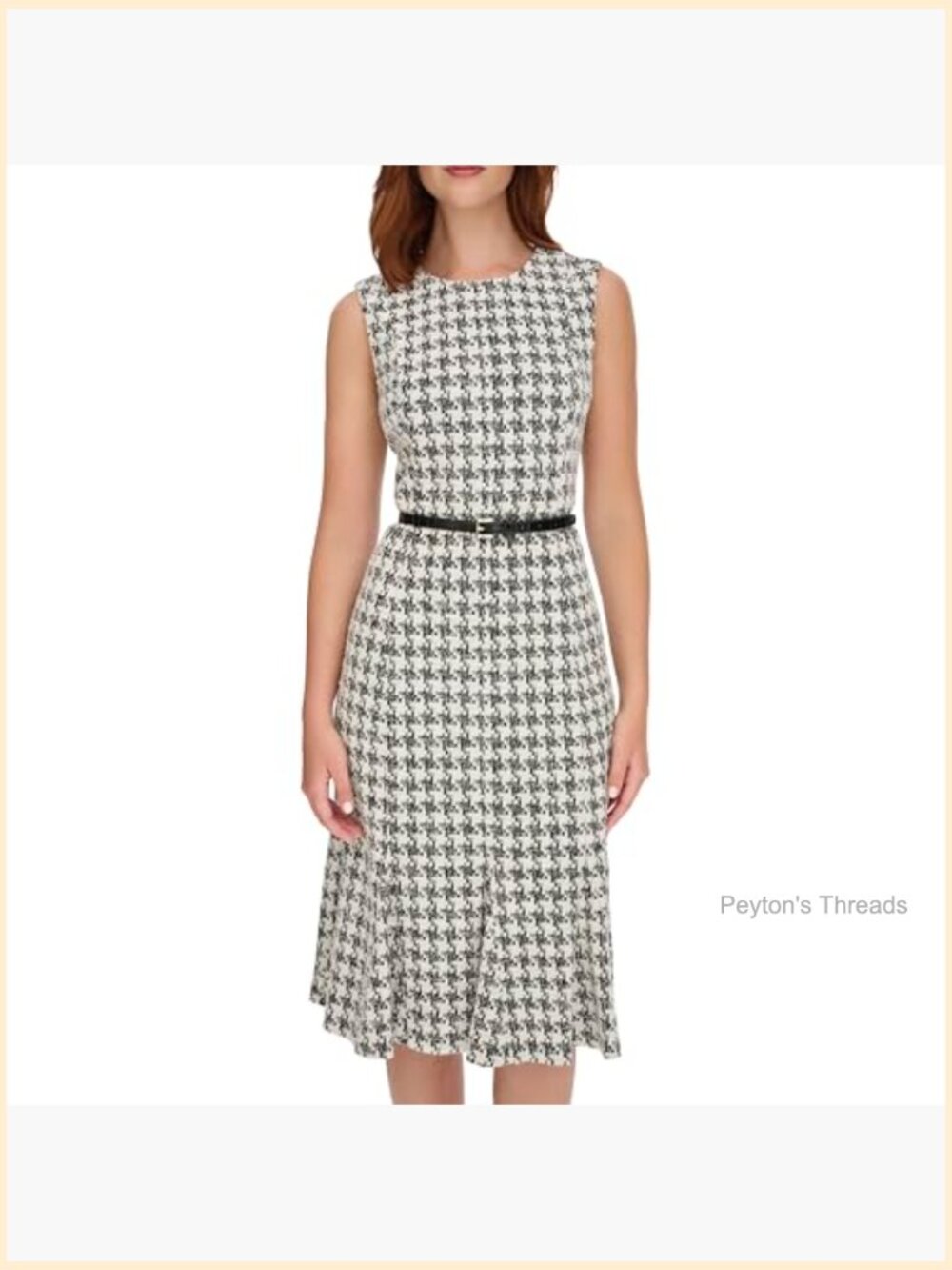 Sleeveless Belted Boucle Knit Fit & Flare Dress with Collared Neck - Picture 5 of 5